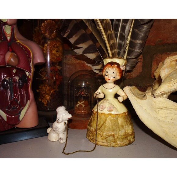 Vintage Ceramic Women & Poodle Figurine Southern Belle antique lady walking dog - Picture 4 of 11